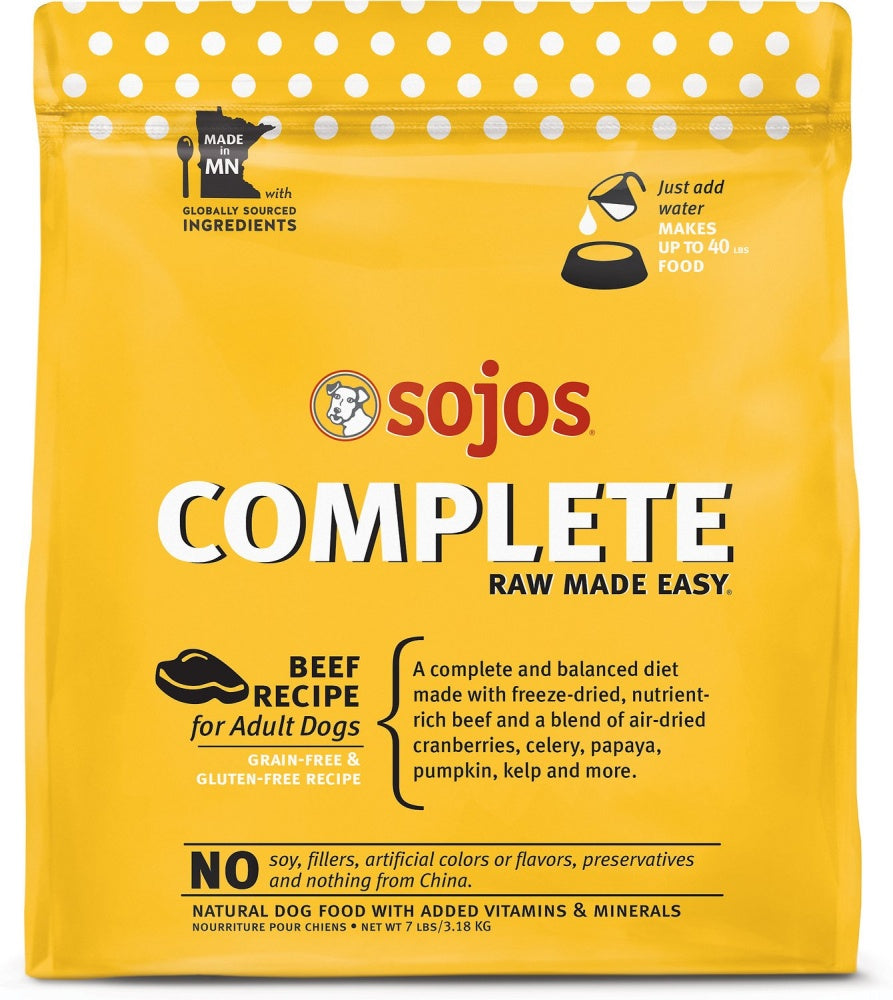 Sojos Complete Beef Dog Food Mix 7lbs, Front Pouch