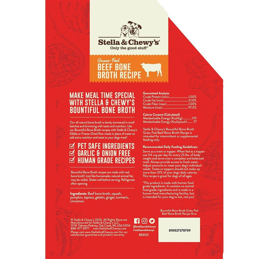 Stella & Chewy's Beef Bone Broth Pouch for Cats & Dogs 16oz, Back Pouch