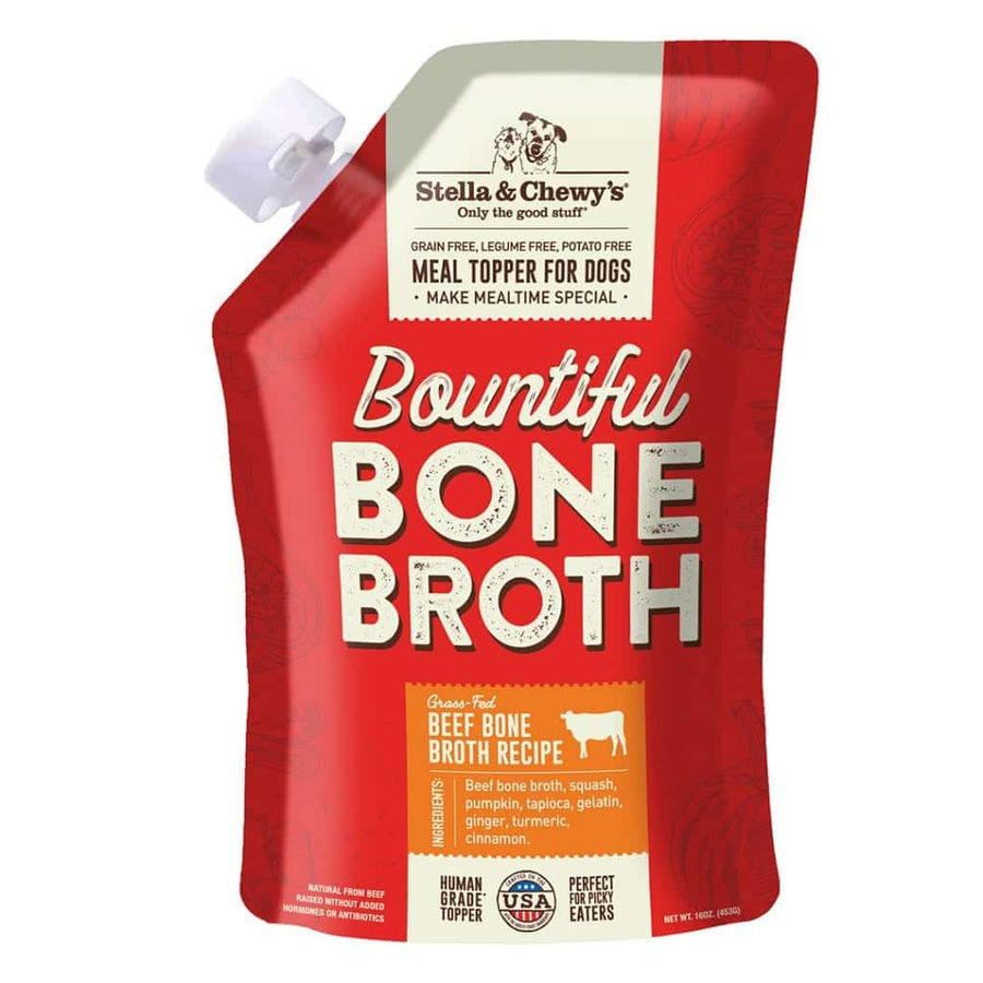 Stella & Chewy's Beef Bone Broth Pouch for Cats & Dogs 16oz, Front Pouch