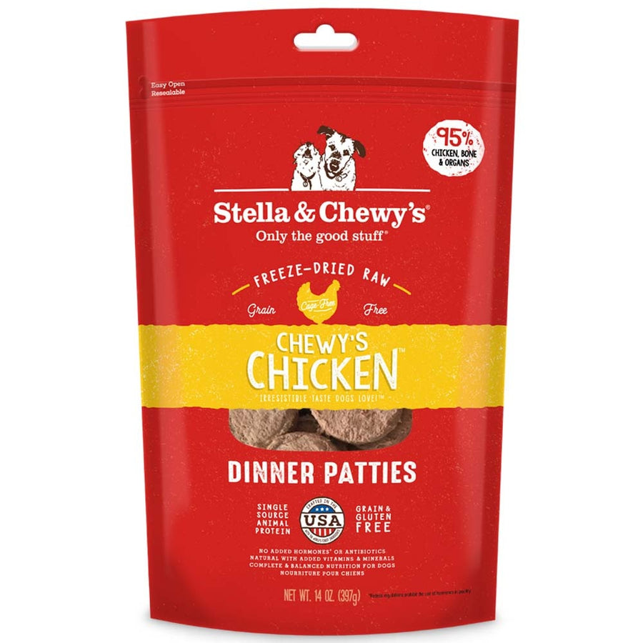 Stella & Chewy's Chewy's Chicken Grain Free Dinner Patties Freeze Dried Raw Dog Food 14oz, Front Pouch