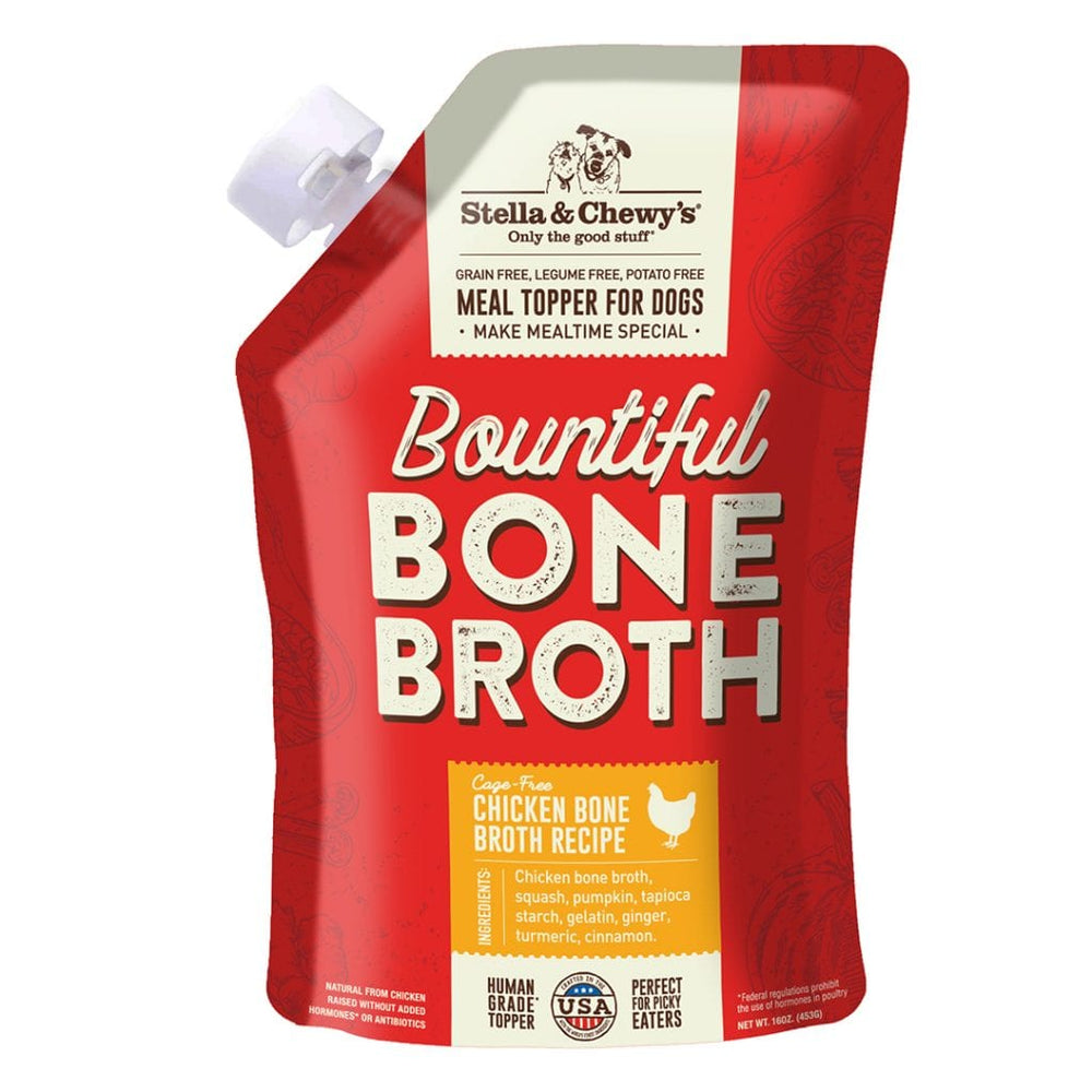 Stella & Chewy's Chicken Bone Broth Pouch for Cats & Dogs 16oz, Front Pouch