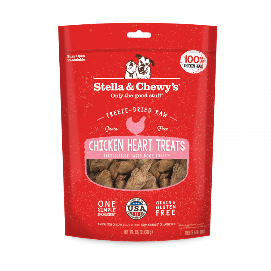 Stella & Chewy's Freeze Dried Raw Chicken Hearts Dog Treats 11.5oz, Front Pouch