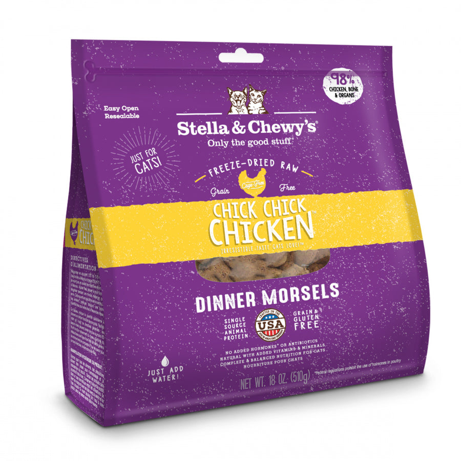 Stella & Chewy's Grain Free Chick Chick Chicken Dinner Morsels Freeze Dried Raw Cat Food 18oz, Front Bag