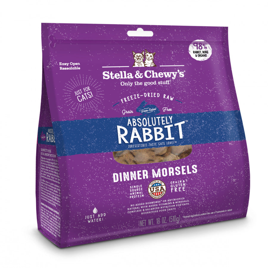 Stella & Chewy's Absolutely Rabbit Dinner Morsels Grain Free Freeze Dried Raw Cat Food 18oz, Front Bag