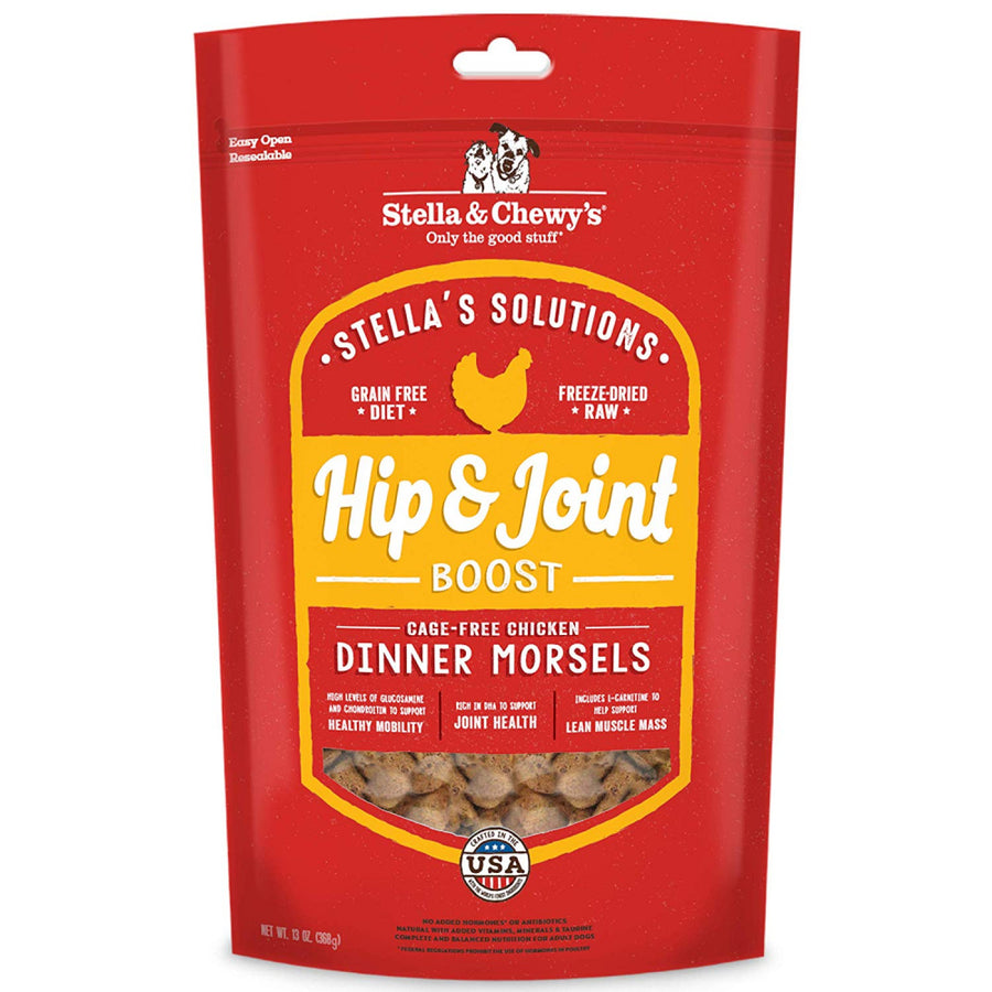 Stella & Chewy's Stella's Solutions Grain Free Hip & Joint Boost Cage Free Chicken Dinner Morsels Freeze-Dried Raw Dog Food 13oz, Front Pouch