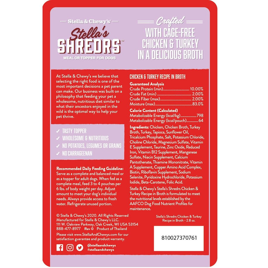 Stella & Chewy's Shredrs Chicken & Turkey in Broth Topper for Dogs