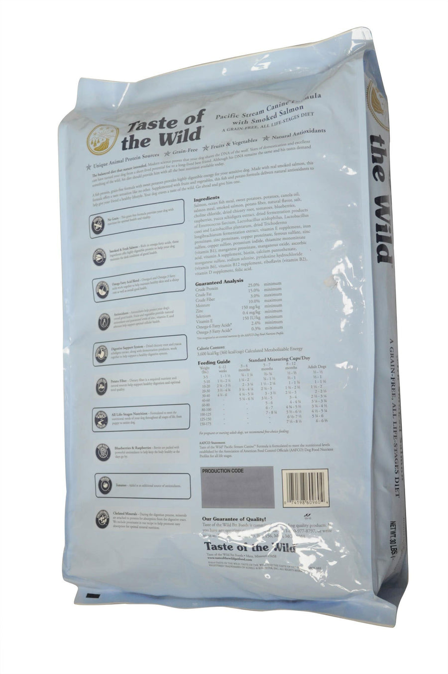 Taste Of The Wild Pacific Stream Dry Dog Food, Back Packaging