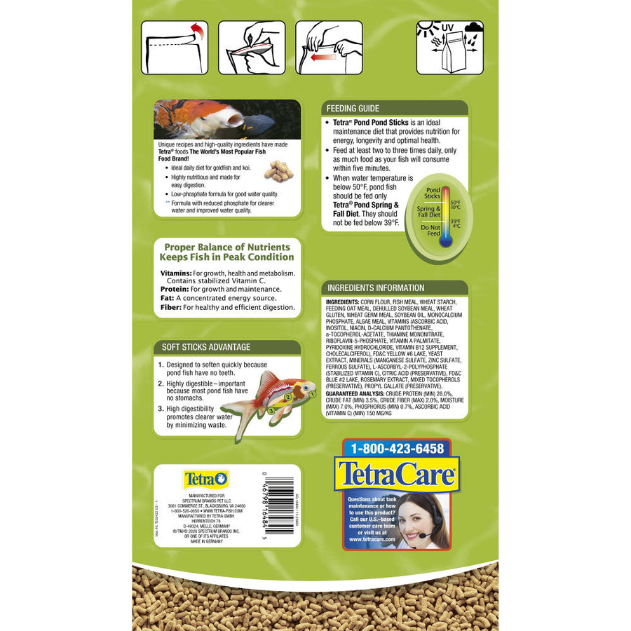 Tetra Pond Sticks Goldfish & Koi Fish Food 3.70lbs, Back of bag