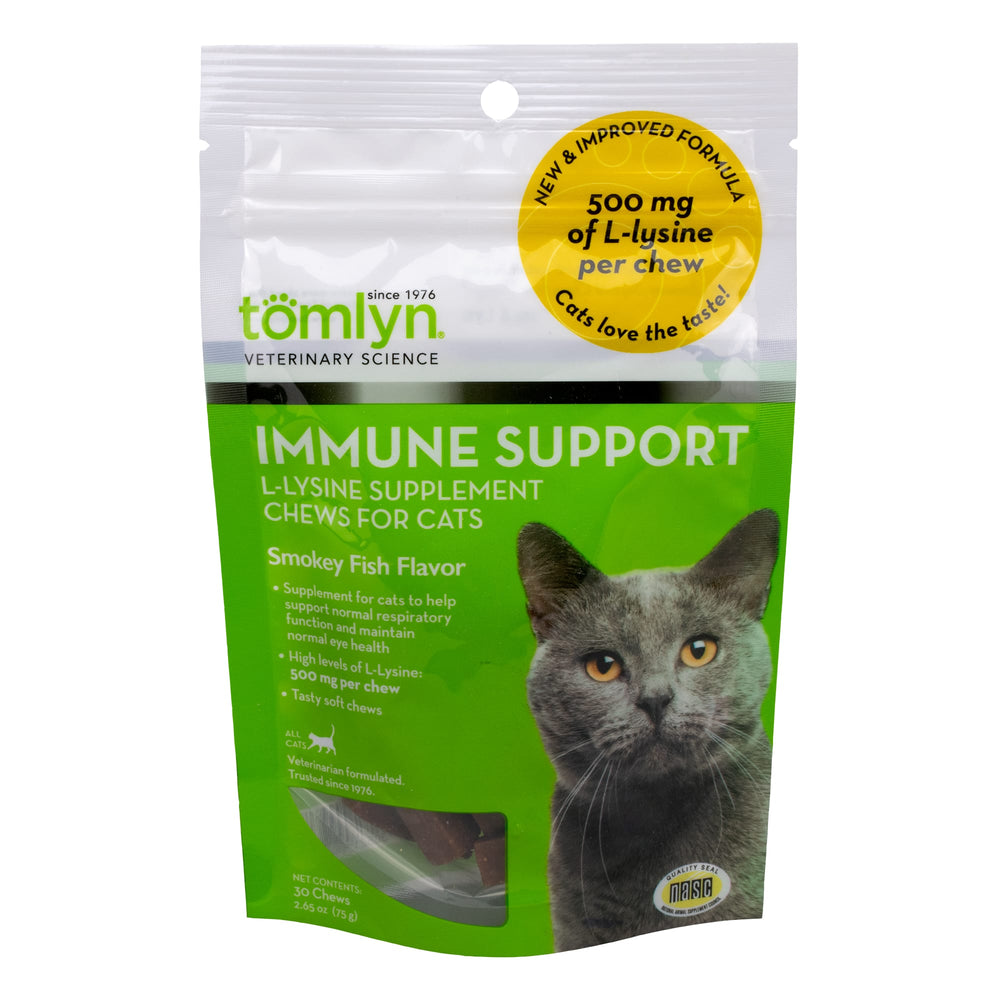 Tomlyn Immune Support L-Lysine Supplement Chews for Cats 30C, Front Pouch