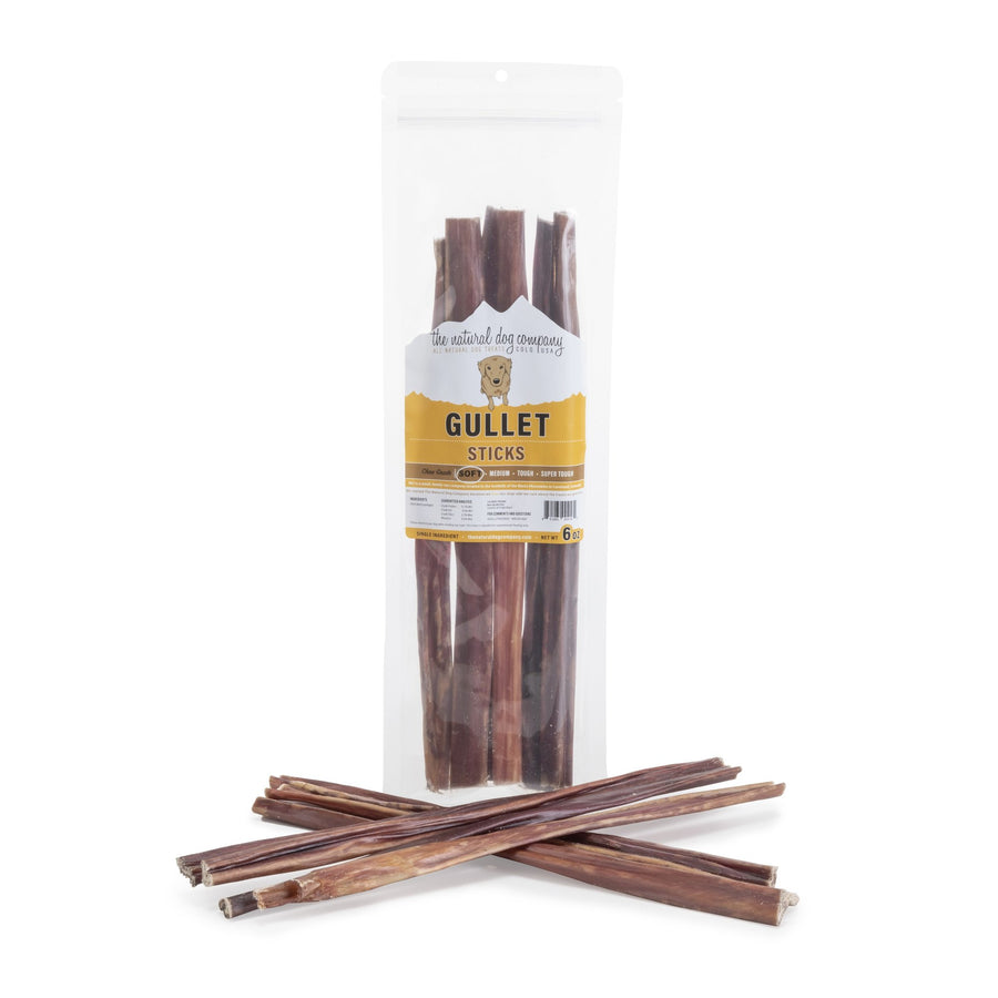 Tuesday's Natural Dog Company Beef Gullet Sticks Dog Treat 6oz 12", Front Packaging
