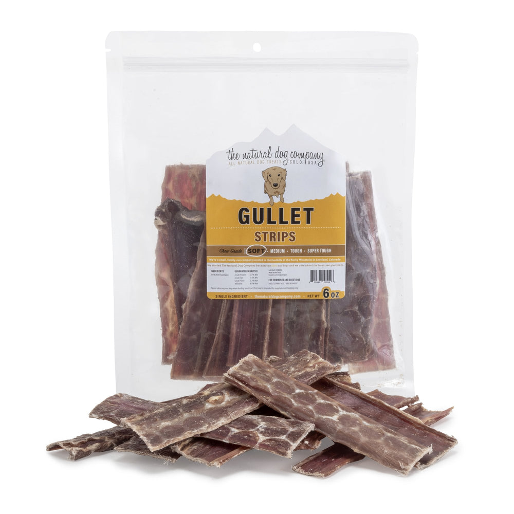 Tuesday's Natural Dog Company Beef Gullet Strips Dog Treat 6oz, Front Packaging