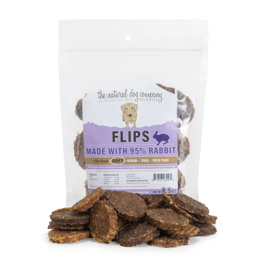 Tuesday's Natural Dog Company Rabbit Flips Dog Treat 8.5oz, Front