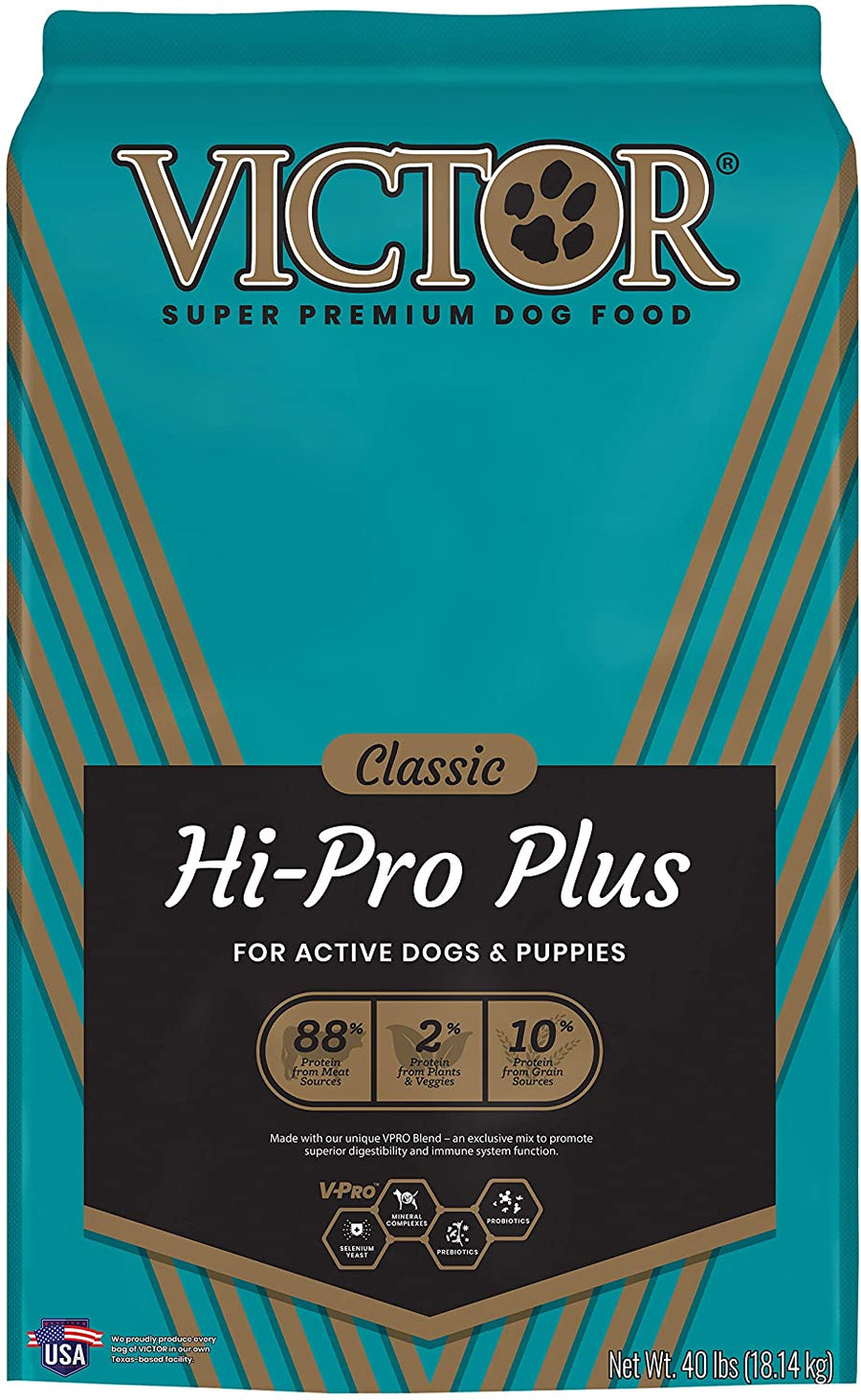 Victor Classic Hi-Pro Plus Dog & Puppy Food 40lbs, Front of Bag