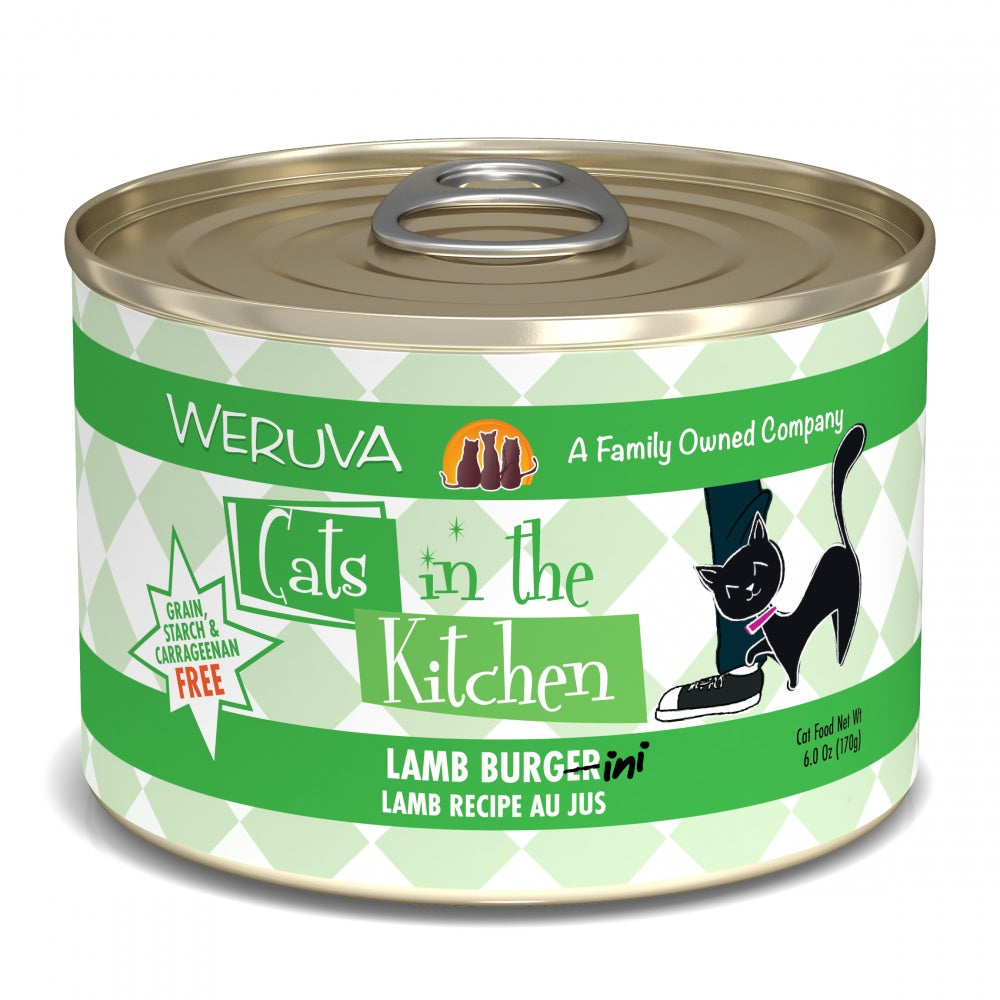 Weruva Cats in the Kitchen Lamb Burgerini Canned Cat Food 6oz, Front Can