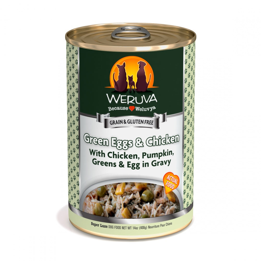 Weruva Green Eggs and Chicken Canned Dog Food 14oz, Front Can