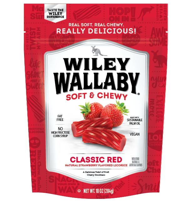 Wiley Wallaby Classic Red Strawberry Flavored Licorice 10oz, Front Packaging