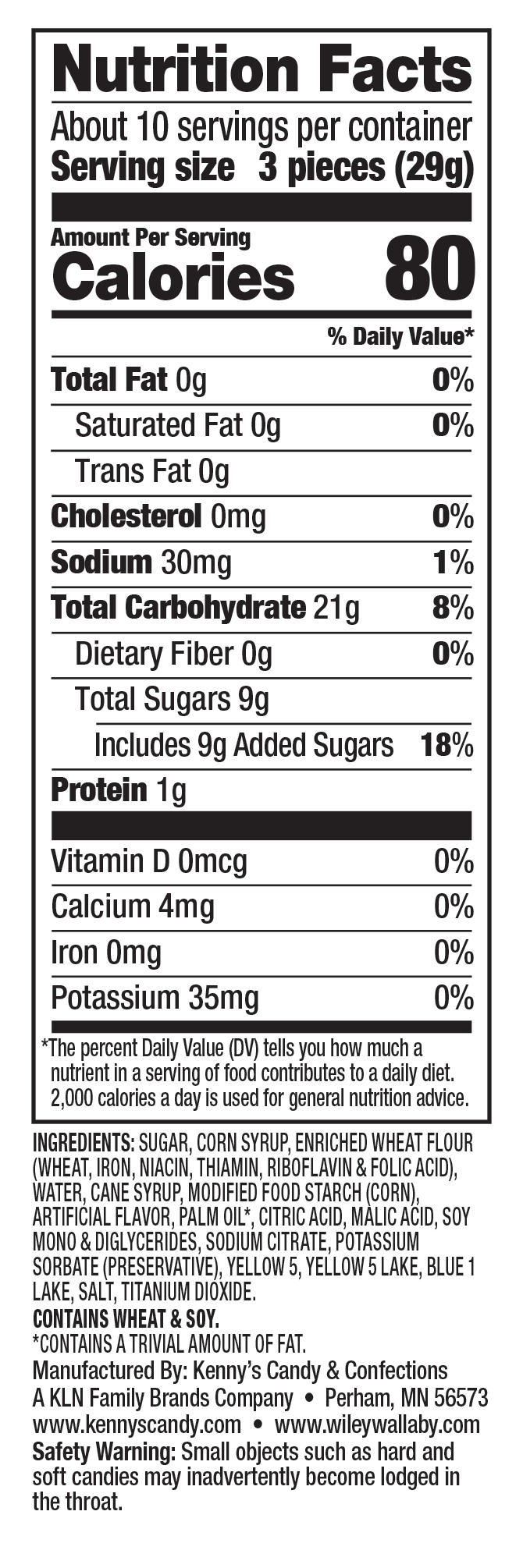 Wiley Wallaby Green Apple Australian Style Licorice 10oz, Nutrition Facts