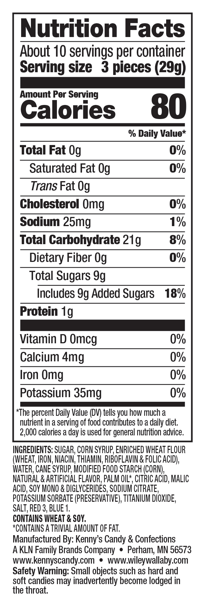 Wiley Wallaby Huckleberry Australian Style Licorice 10oz, Nutrition Facts