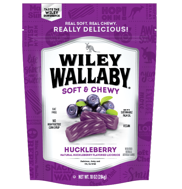 Wiley Wallaby Huckleberry Australian Style Licorice 10z, Front Packaging