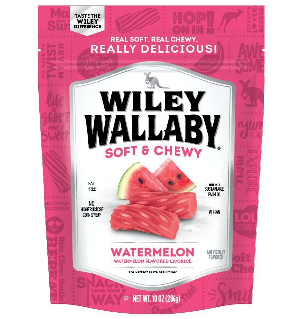 Wiley Wallaby Watermelon Australian Style Licorice 10oz, Front Packaging