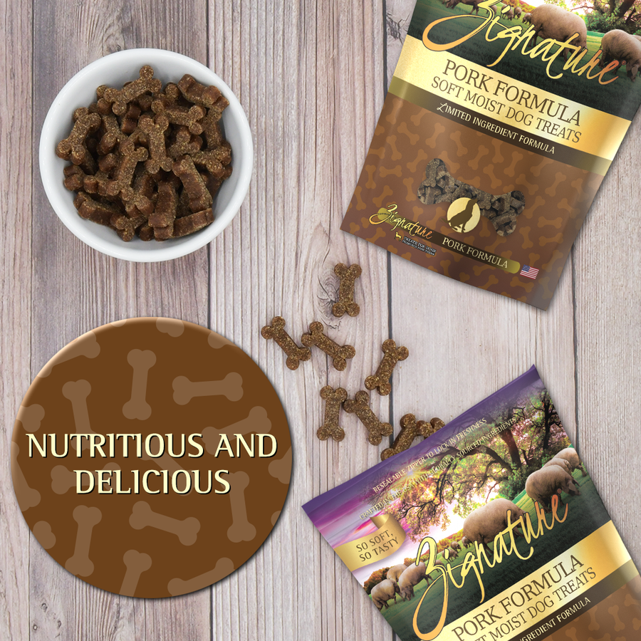 Zignature Grain Free Pork Formula Soft Moist Dog Treats, nutritious and delicious