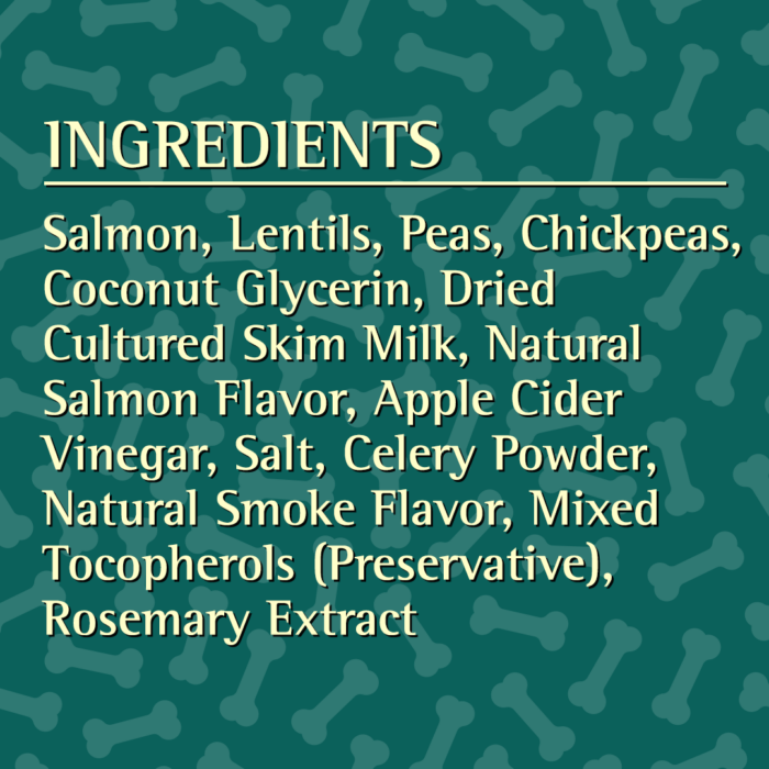 Zignature Grain Free Salmon Formula Soft Moist Dog Treats, ingredients list