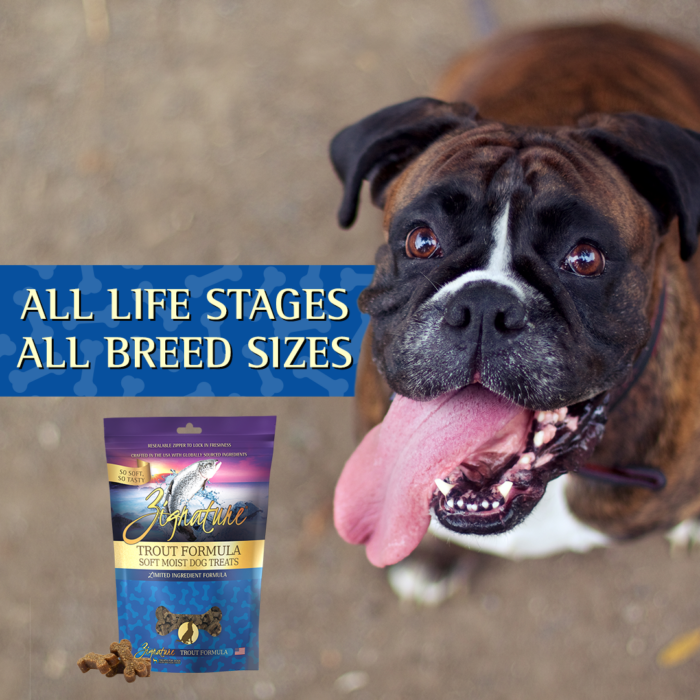 Zignature Grain Free Trout Formula Soft Moist Dog Treats, all life stages and all breed sizes