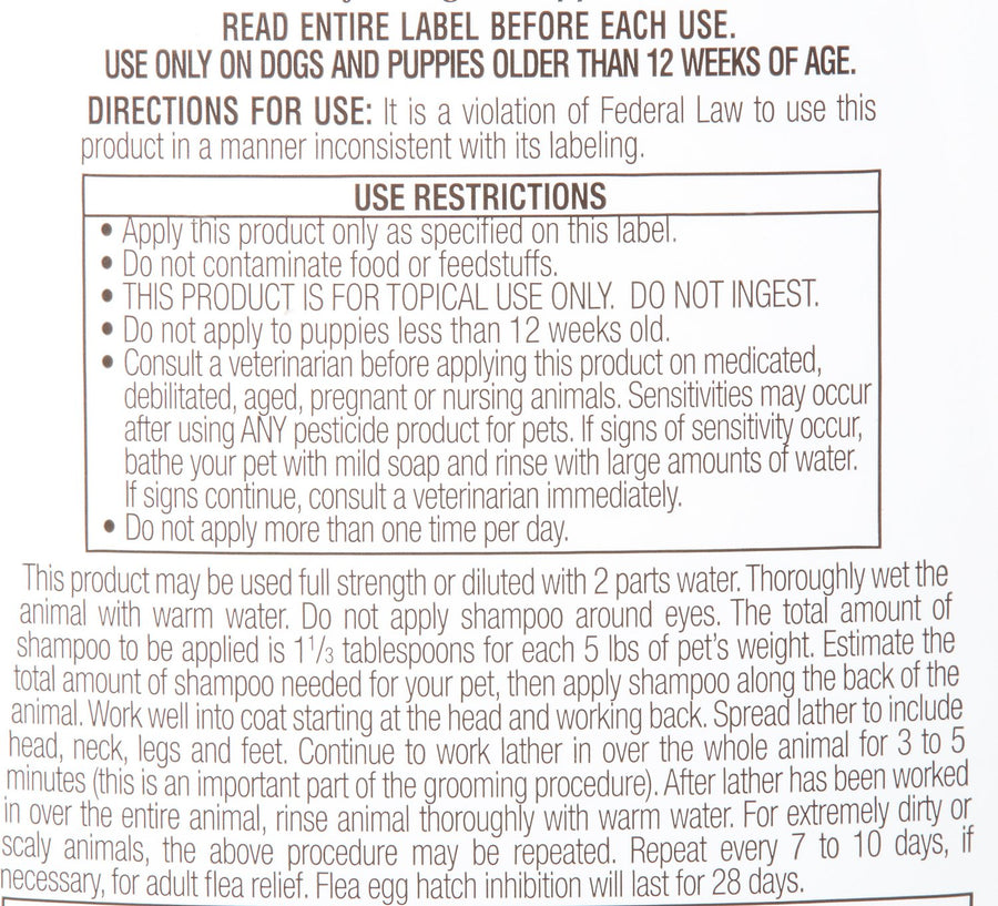 Zodiac Flea & Tick Oatmeal Shampoo For Dogs, Label and Use Restrictions