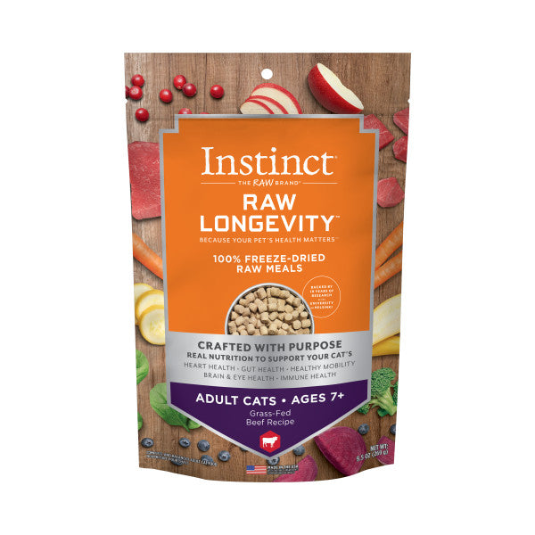 Instinct Longevity 100% Freeze Dried Raw Meals Grass-Fed Beef Recipe For 7+ Adult Cats