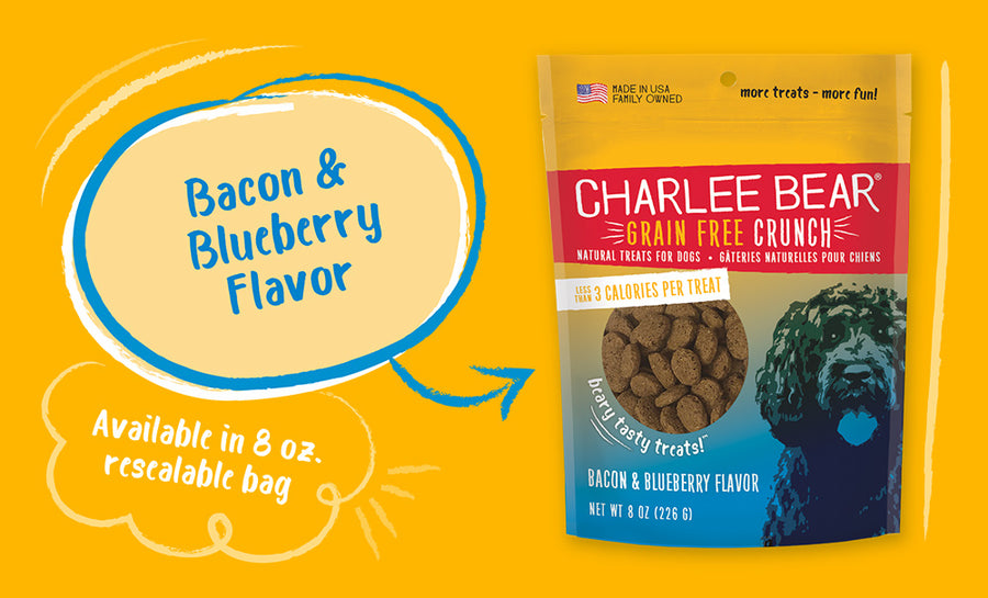 Charlee Bear Grain Free Crunch Bacon & Blueberry Flavored Dog Treats