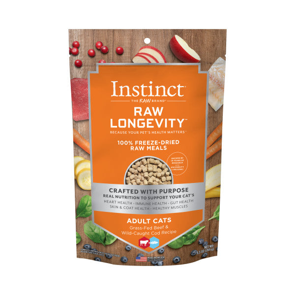 Instinct Longevity 100% Freeze Dried Raw Meals Grass-Fed Beef & Wild-Caught Cod Recipe For Adult Cats