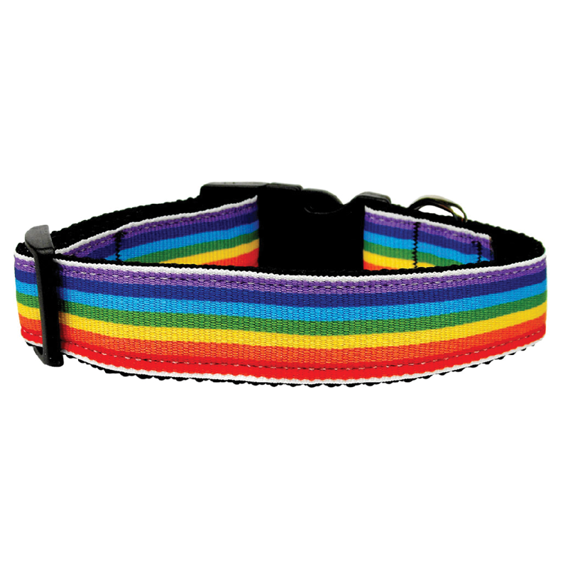 Rainbow Striped Nylon Clasp Dog Collar