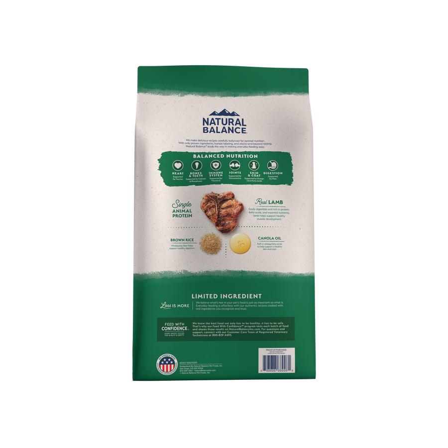 Natural Balance Limited Ingredient Lamb Brown Rice Recipe Dry Dog F