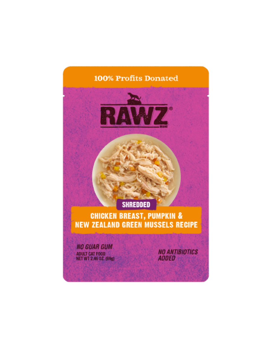 RAWZ Shredded Chicken Breast, Pumpkin & New Zealand Green Mussels Recipe Cat Food Pouch