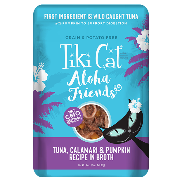 Tiki Cat Aloha Friends Grain Free Tuna with Calamari and Pumpkin Cat Food Pouches