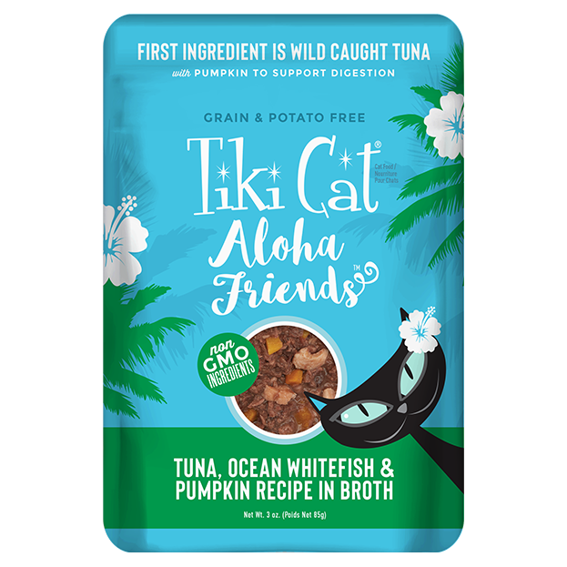 Tiki Cat Aloha Friends Grain Free Tuna with Ocean Whitefish and Pumpkin Cat Food Pouch