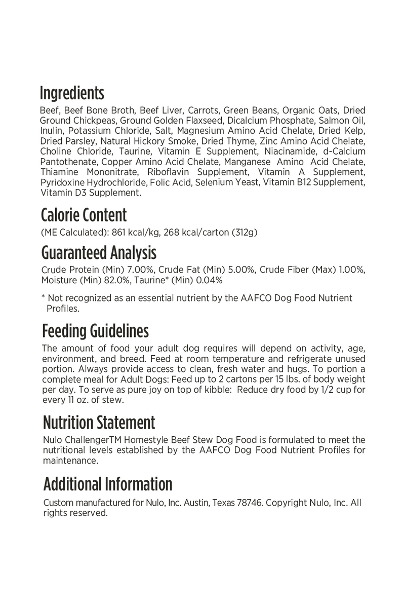 Nulo Challenger Homestyle Beef Stew in Bone Broth Wet Dog Food