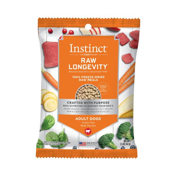 Instinct Longevity 100% Freeze Dried Raw Meals Grass-Fed Beef Recipe For Adult Dogs